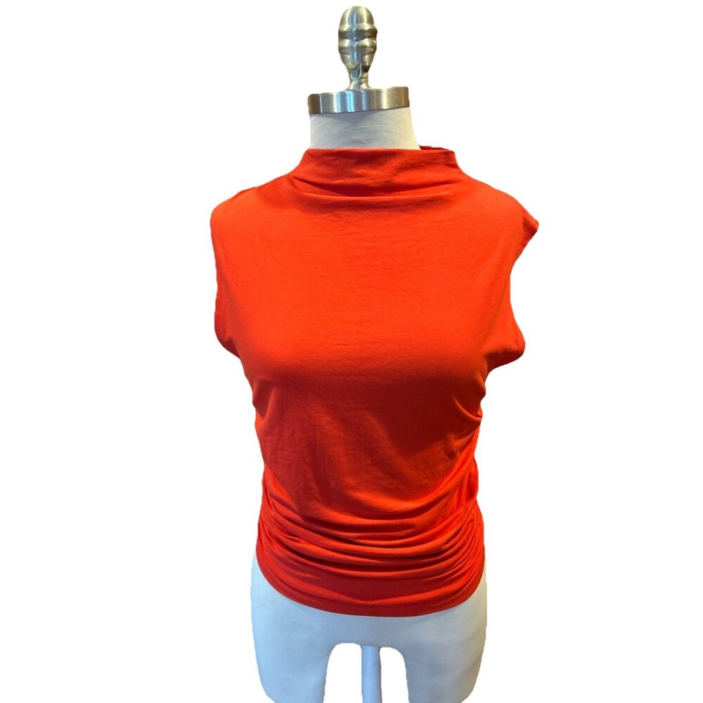 Maeve Anthropologie Mock-Neck Top in Coral Medium 6/8 Minimalist Closet Staple